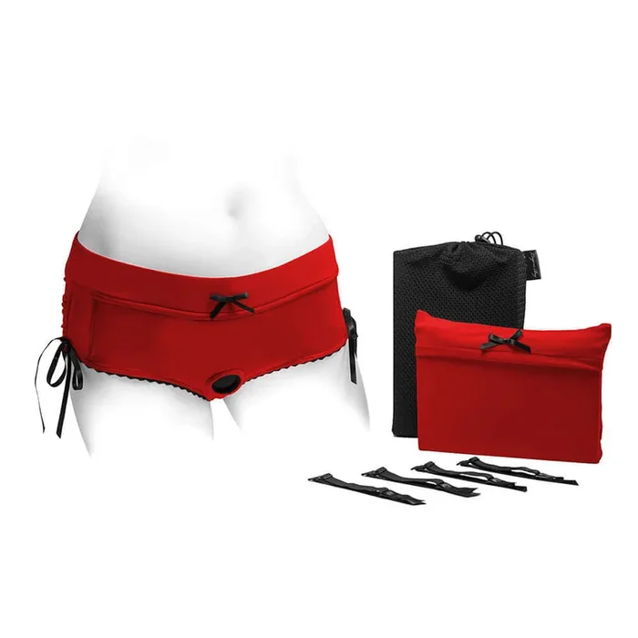 SpareParts Sasha Cinch Booty Short Harness Red Size 4XL
