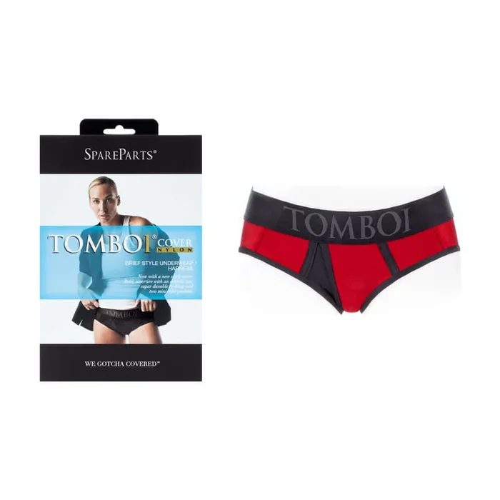 SpareParts Tomboi Cover Brief Underwear Harness Nylon Red M