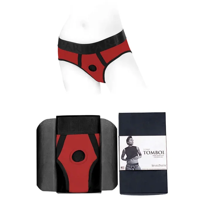 SpareParts Tomboi Nylon Briefs Harness Red Black Size S