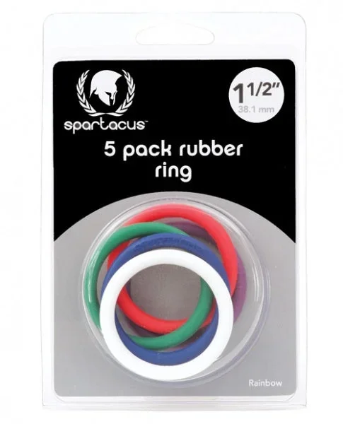Spartacus 1.5″ Rubber Cock Ring Set – Rainbow Pack of 5