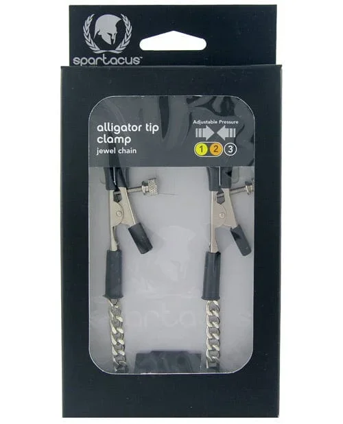Spartacus Adjustable Alligator Nipple Clamps with Silver Chain