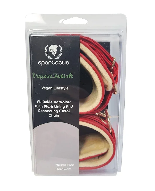 Spartacus PU Ankle Cuffs w/Plush Lining – Red