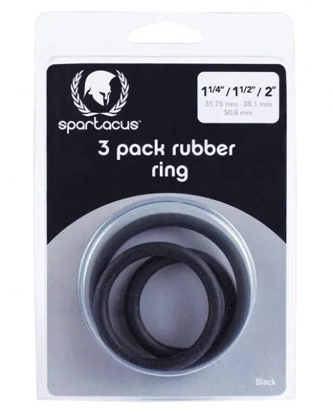 Spartacus Rubber Cock Ring Set – Black Pack of 3
