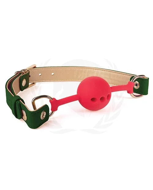 Spartacus Silicone Ball Gag with Green Gold Pu Straps – 46 Mm