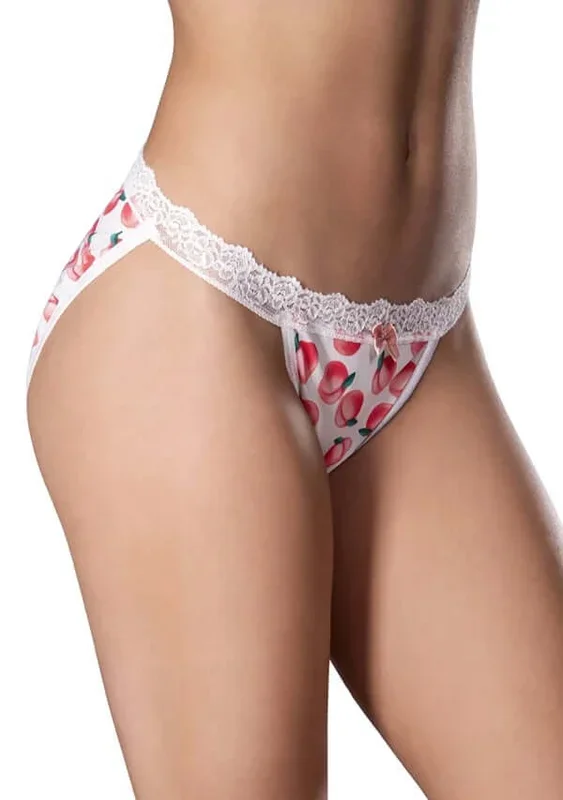 Split Back Panty L/XL Peach – Crotchless Design with Edible Lube | Sweet Treats by Magic Silk