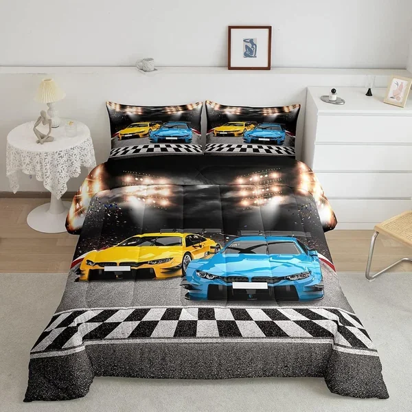 Sports Car Comforter Extreme Sports Decor Comforter Set For Kids Boys Yellow B