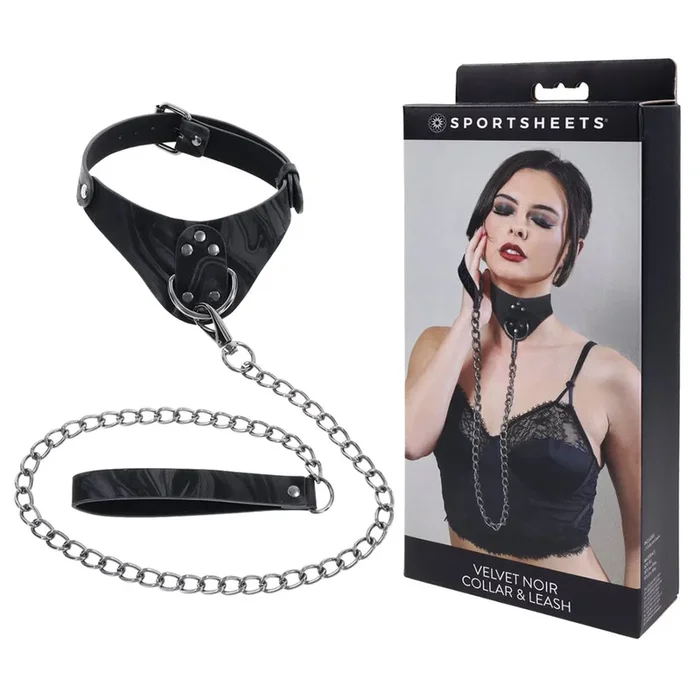 SPORTSHEETS Velvet Noir Collar & Leash – Black Restraint & Leash
