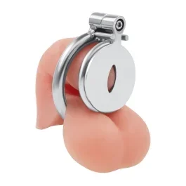 stainless steel flat inverted chastity cage with cats eye