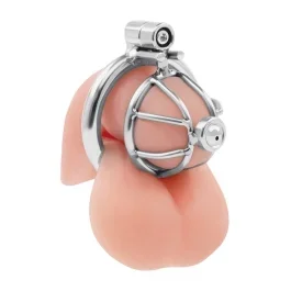 stainless steel inverted micro chastity cage with urethral straw
