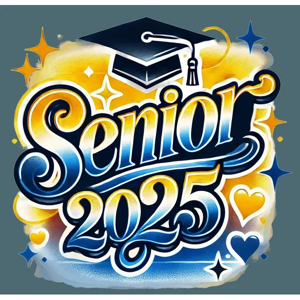 Stars Senior 2025 Airbrushed Gold and Blue DTF (direct-to-film) Transfer