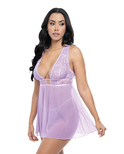 Stassi Lace & Mesh Babydoll w/G-String 2 pc Set – Lavender S/M