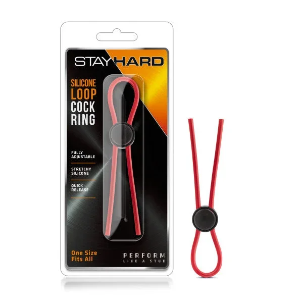 Stay Hard – Silicone Loop Cock Ring – Red Adjustable Lasso Cock Ring