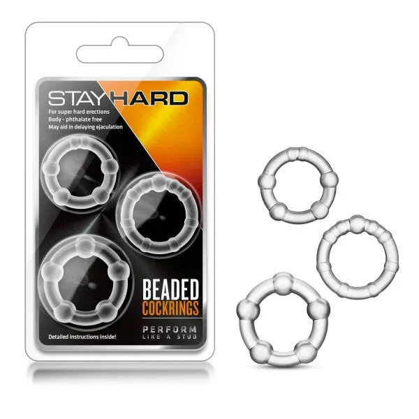 Stay Hard Beaded Cockrings – Clear Cock Rings – Set of 3 Sizes