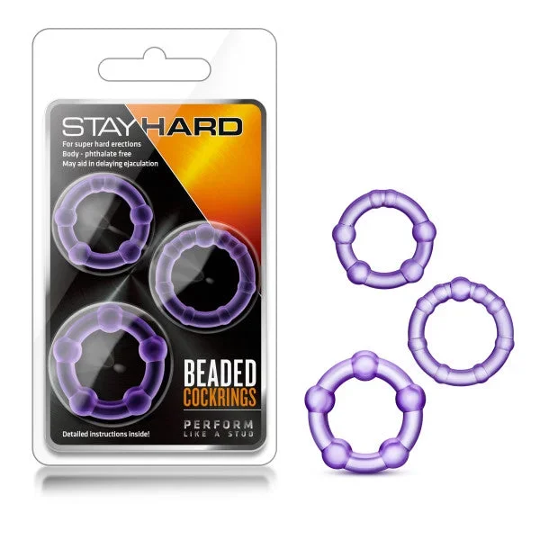 Stay Hard Beaded Cockrings – Purple Cock Rings – Set of 3 Sizes