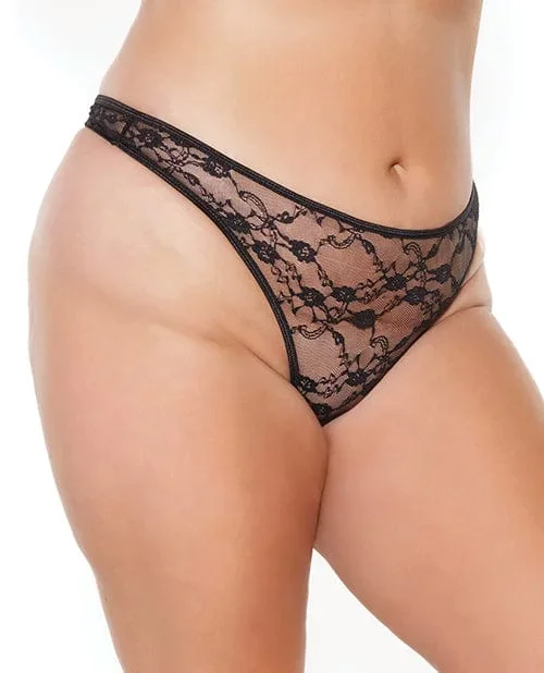 Stretch Lace High Leg Thong Black One Size Fits Most-xl