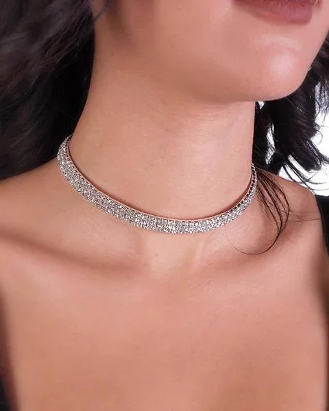 Stretchy 3 Row Choker – Silver
