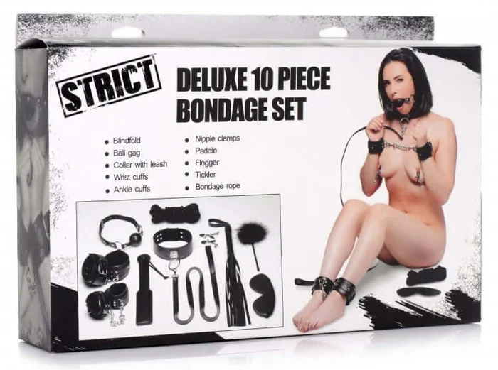 Strict Deluxe 10 Piece Bondage Set by XR Brands | Complete BDSM Kit for Beginners & Experts