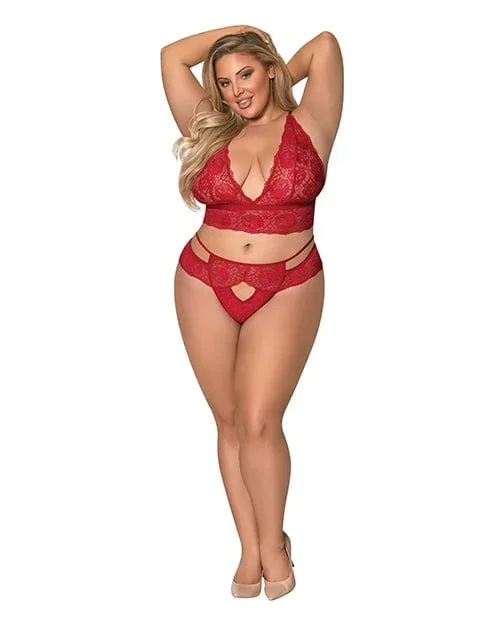 Sugar & Spice Bra & Panty Red One Size Fits Most Plus Size