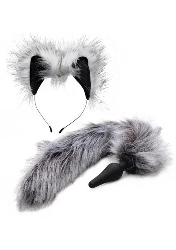 Tailz Grey Wolf Tail Anal Plug And Ears Set Cosplay Fantasy Kit