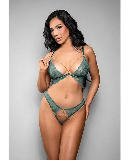 Temptress Aerin Lace Bra w/Removable Chain & Panty 2 pc Set – Green M/L