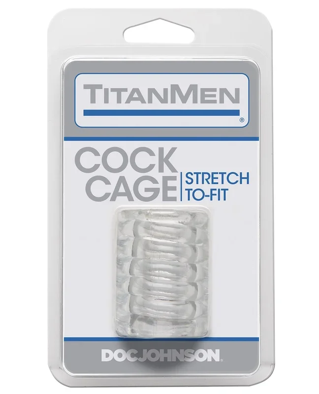 TitanMen Tools Cock Cage Clear Ribbed Texture For Enhanced Stimulation And Girth With Stretchy TPE Sleeve