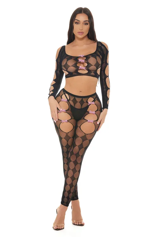 Tongue Twisted Black Crop Top and Leggings Lingerie Set