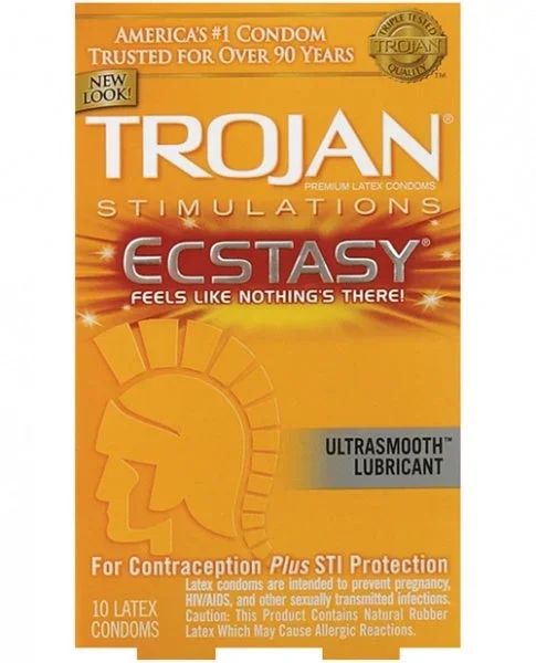 Trojan Stimulations Ecstasy Ribbed Condoms – Box of 10