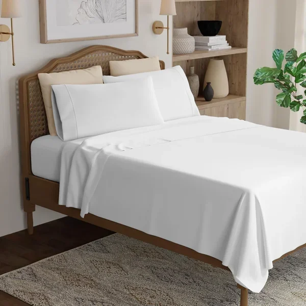 Twin White, 100% Cotton Sheet Set, 300 Thread Count, Wrinkle-Resistant, Ultra