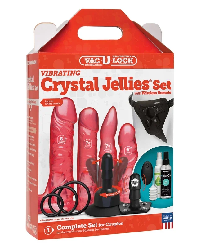 Vac-U-Lock Vibrating Crystal Jellies Set w/Wireless Remote – Pink