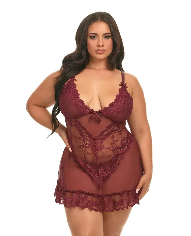 Valentine Lacey Babydoll with G-String – Zinfandel