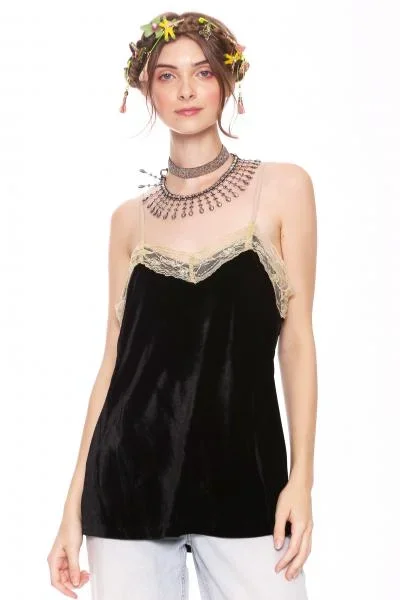 Velvet Dreams Cami with Beaded Trim – Black –