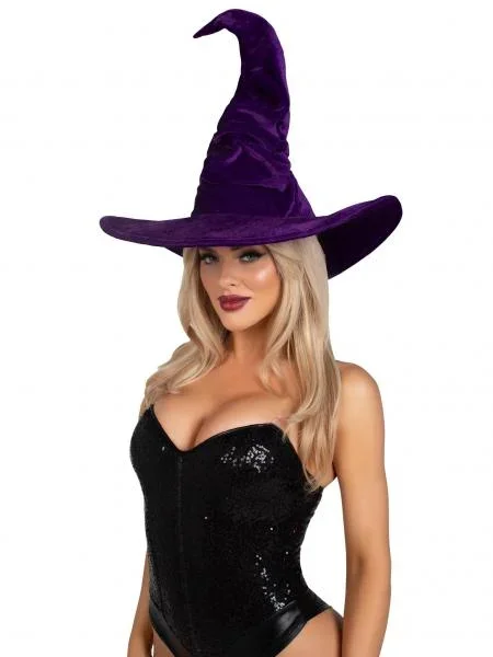 Velvet Ruched Witch Hat – Purple