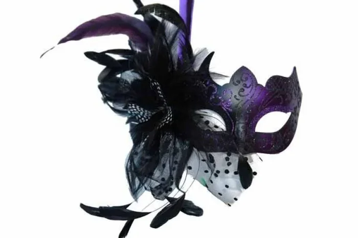 Venetian Mask with Feather Flower Aside – Purple