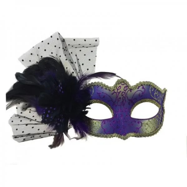 Venetian Mask with Feathers Aside – Purple