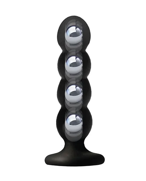 Vers Liquid Silicone Anal Suction Plug With Steel Weighted Motion Balls Black