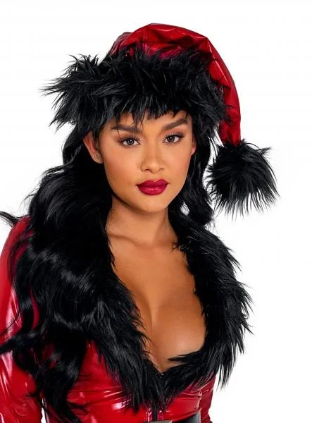 Vinyl and Faux Fur Santa Hat – Red/Black