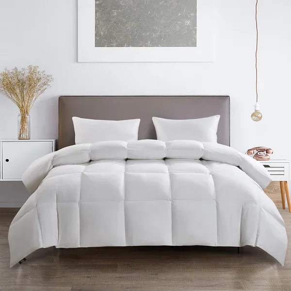 White Goose Feather Down Comforter Queen Size – All Seasons 100% Cotton Down D