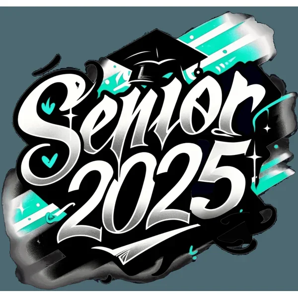 White Senior 2025 Airbrushed Mint and Black DTF (direct-to-film) Transfer