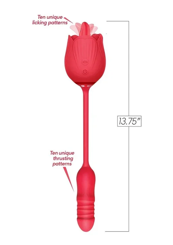 Wild Rose Lick and Thrust Rechargeable Silicone Dual Vibrator with Clitoral Stimulator