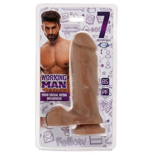 Working Man 7 inches Medium Skin Tone Tan Dildo with Balls