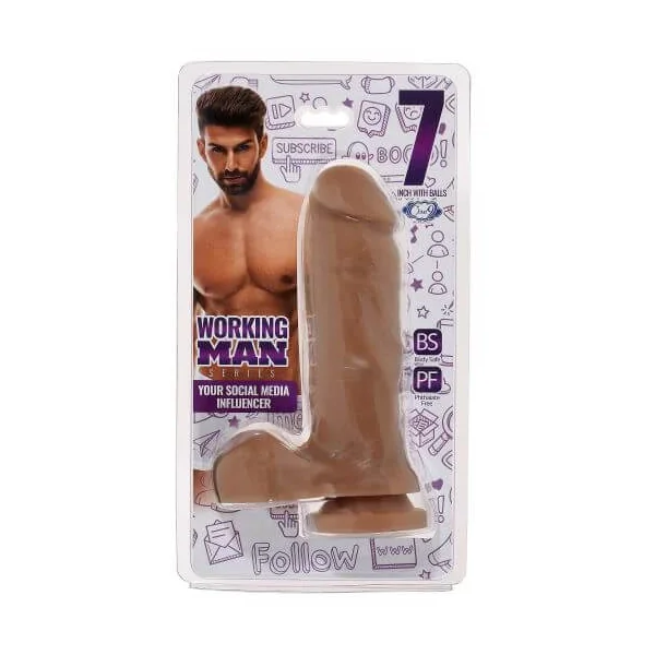 Working Man 7 inches Medium Skin Tone Tan Dildo with Balls