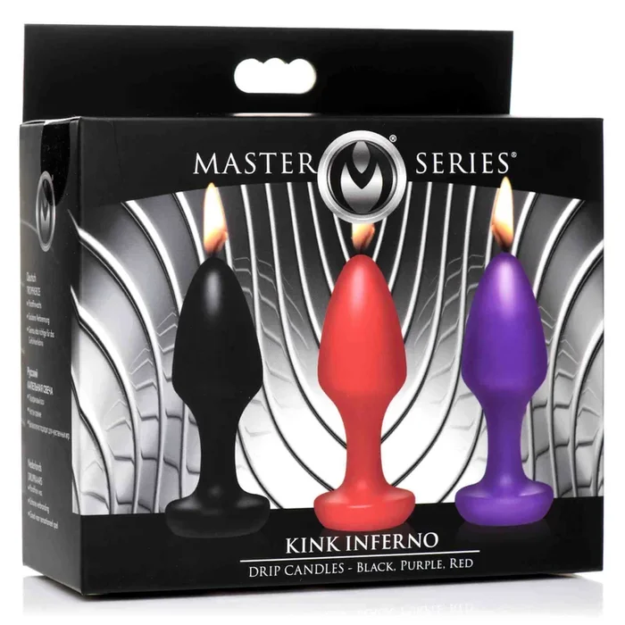 XR Brands Kink Inferno Drip Candles Set – Sensual Wax Play in Black, Purple, and Red