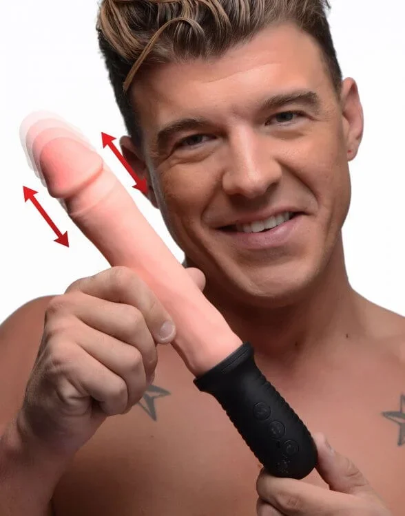 XR Brands Master Series 8X Auto Pounder Beige Dildo – Vibrating & Thrusting Pleasure