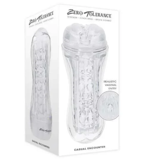 Zero Tolerance Casual Encounter Beaded Pussy Stroker with Vibrating C-Ring – Clear