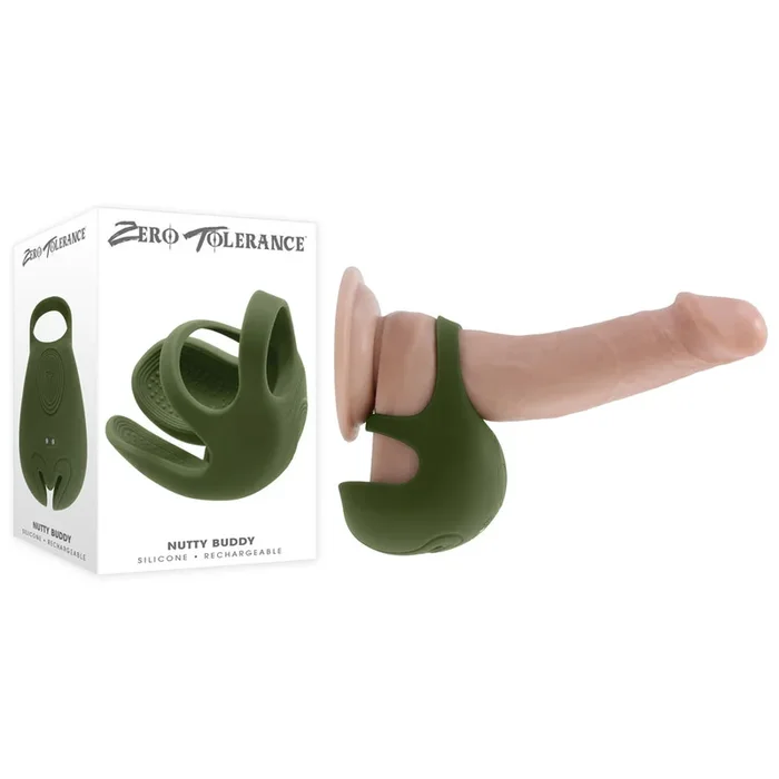 Zero Tolerance NUTTY BUDDY – Olive Green USB Rechargeable Vibrating Cock & Balls Ring