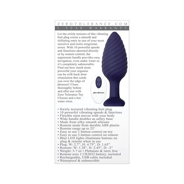 Zero Tolerance Wicked Twister Anal Rechargeable – Purple
